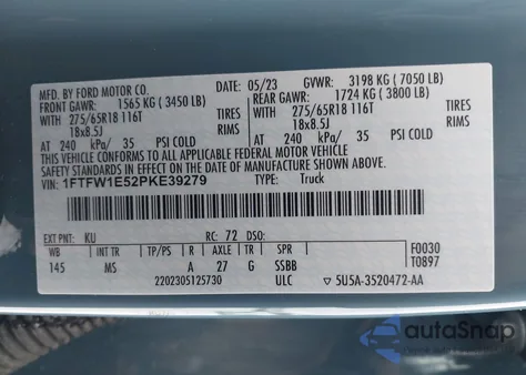 2023 Ford F-150 Xlt z USA, uszkodzony, nr VIN 1FTFW1E52PKE39279